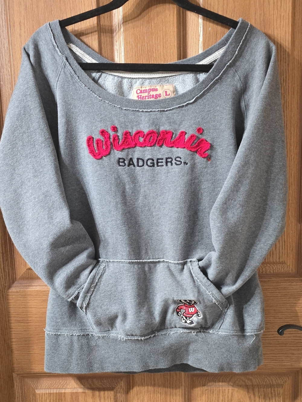 Campus Heritage Gray Sweatshirt with Red Wisconsin Script
